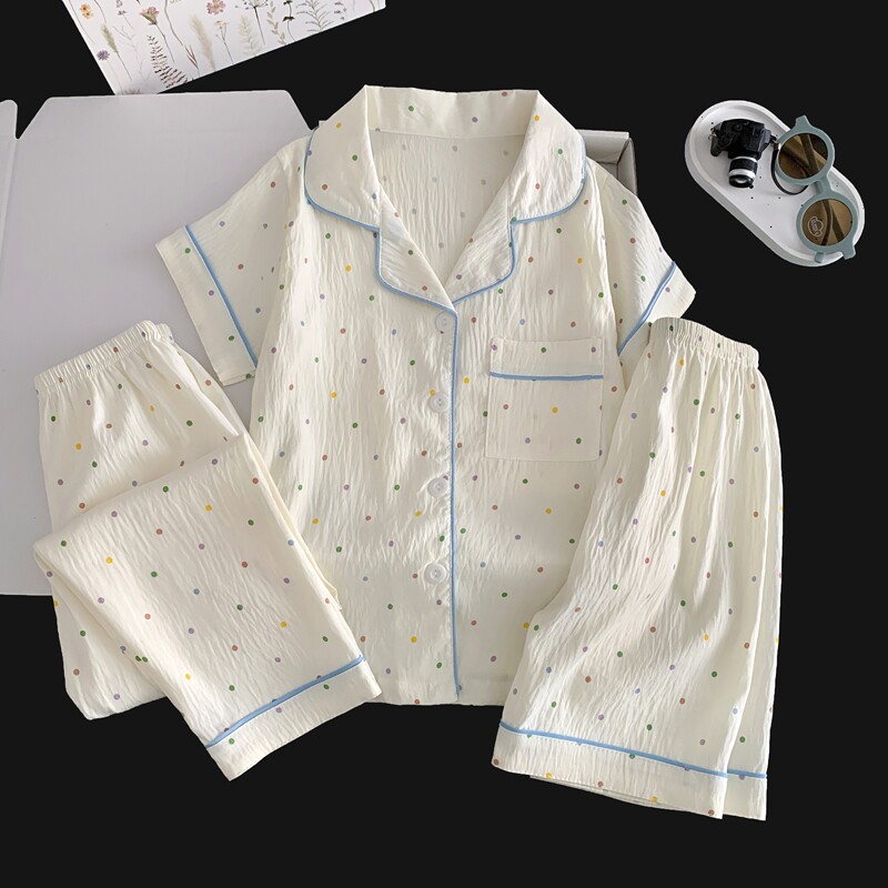 儿童三件套卡通彩色圆点睡衣女童