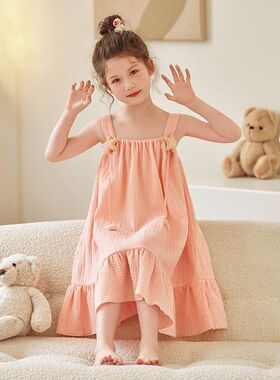 夏季新款儿童睡裙女童吊带睡衣公主裙女孩中大童背心家居服可外穿