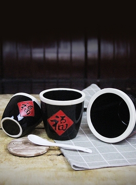 福字米缸摆件百福缸陶瓷米缸小缸中式家居装饰品