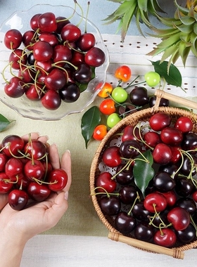 仿真樱桃模型红黄车厘子泡沫塑料假水果拍摄道具橱窗装饰认知教具