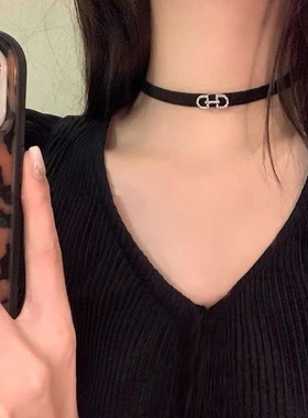 choker锁骨链女颈带项圈脖子配饰高级黑色绳子颈链短款项链