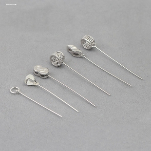 925银细针款扣头斜孔左右孔挂件扣diy佛公玉石横孔长针小吊坠扣
