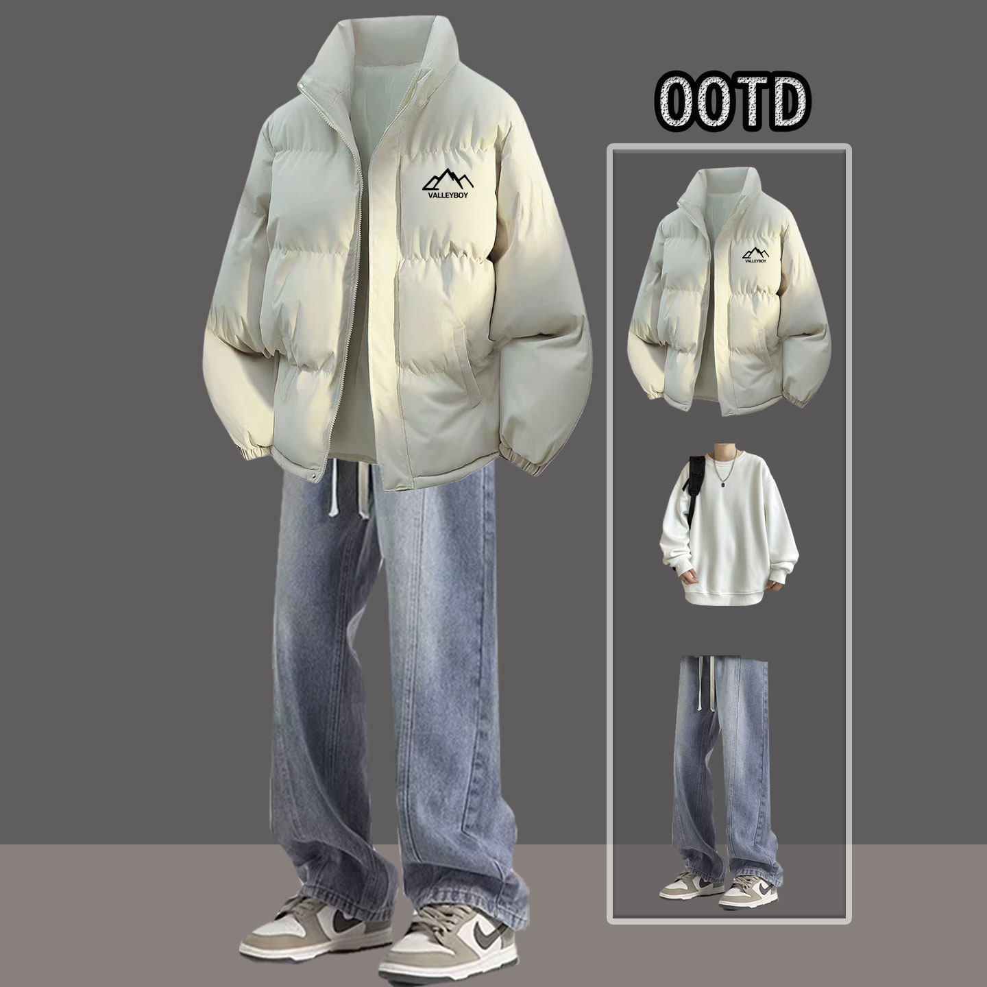 痞帅冬季厚外套套装男生潮流搭配保暖棉衣棉服穿搭一整套衣服男装