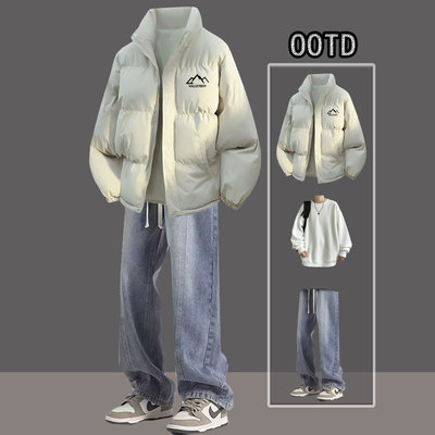 痞帅冬季厚外套套装男生潮流搭配保暖棉衣棉服穿搭一整套衣服男装