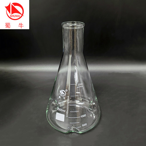 蜀牛三角摇瓶 侧面槽 3个挡刺 250mL~10000mL 高硼硅玻璃三角烧瓶