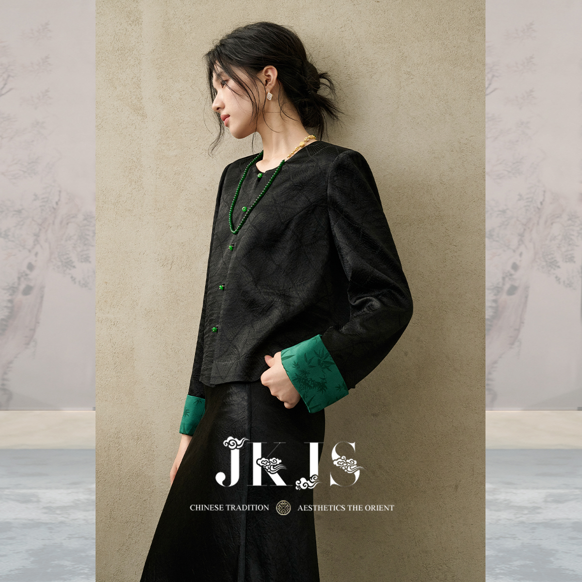 JKJS醋酸提花黑色外套秋季