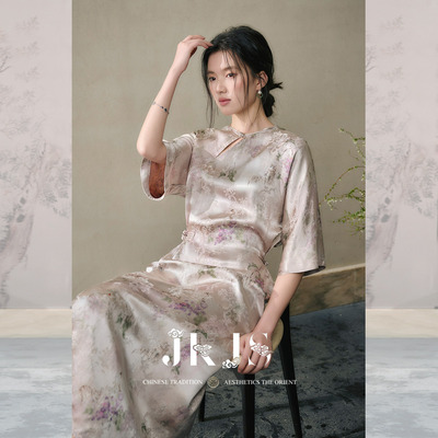 JKJS人丝提花新中式连衣裙长裙