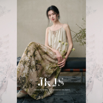 JKJS【见竹意】人丝 正反两穿吊带连衣裙夏季新款宽松新中式裙子