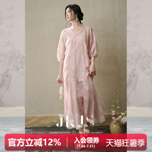 JKJS天丝亚麻绣花夏季连衣裙