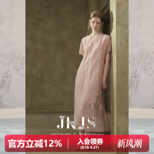JKJS【浅桃吟】天丝麻炒色刺绣 宽松连衣裙女夏裙子显瘦遮肚长裙