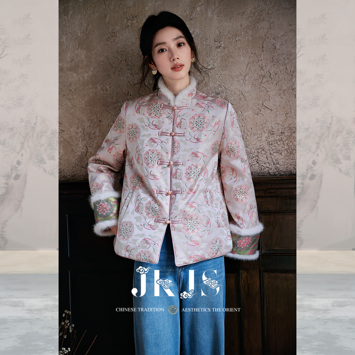 JKJS新中式棉衣新款冬季提花外套