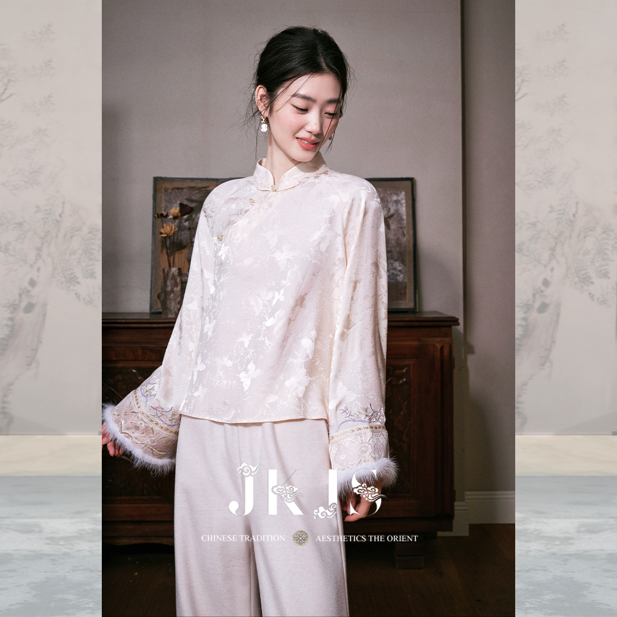 JKJS人丝提花衬衫外套盘扣