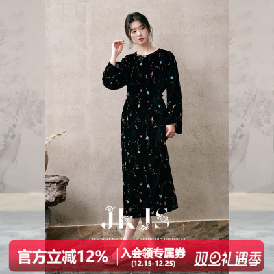 JKJS锦绒绣花秋冬连衣裙旗袍