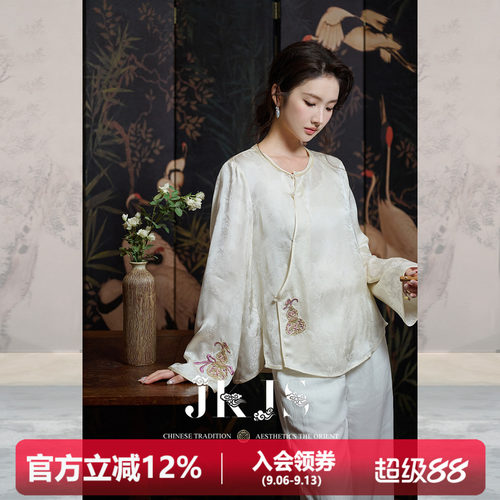 JKJS国风斜襟人丝提花衬衫