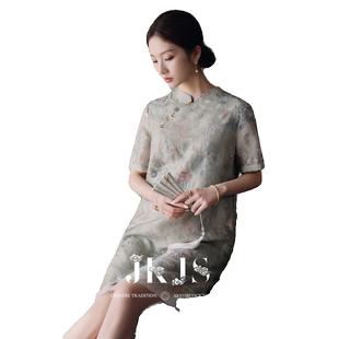 JKJS【等春树】欧根纱重工绣花旗袍新中式女装复古民国连衣裙