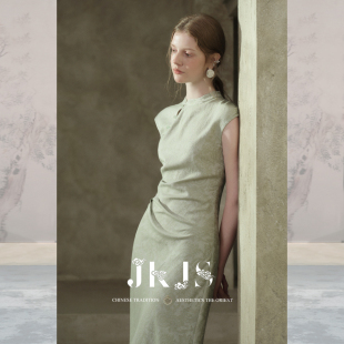 JKJS【青芜渡】亚麻提花立领连衣裙2026新款国风气质旗袍改良长裙