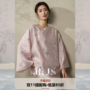 JKJS【云绯】蝴蝶刺绣 新中式衬衫女设计感小众2026斜襟盘扣上衣