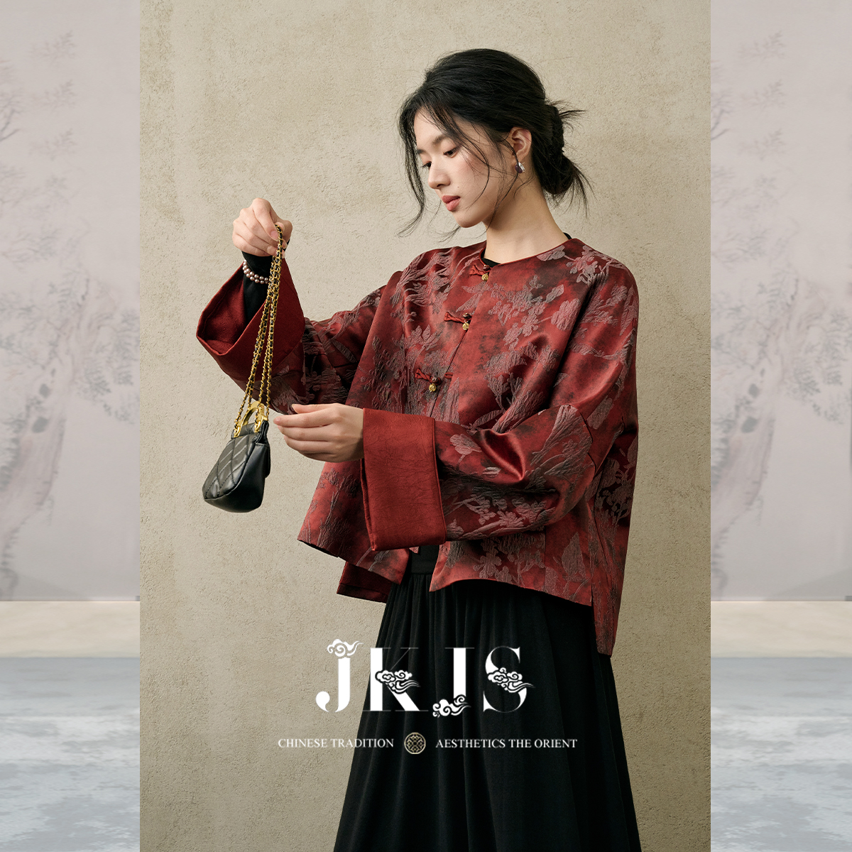 JKJS人丝提花外套女国风