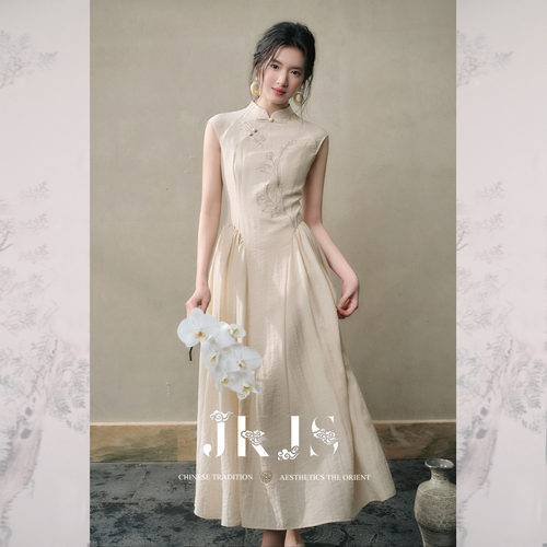 JKJS人丝亚麻连衣裙长裙女夏