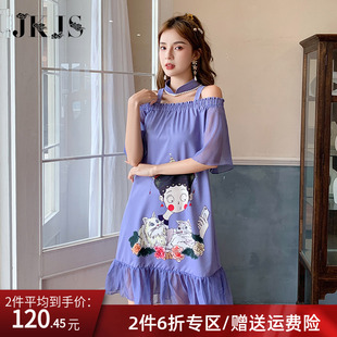 夏季 jkjs原创法式 旗袍年轻款 国潮女装 中国风改良洋气一字肩连衣裙