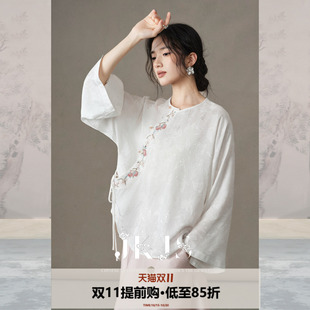 JKJS【荔时笺】人丝花萝提花刺绣衬衫女款2026新款新中式长袖上衣