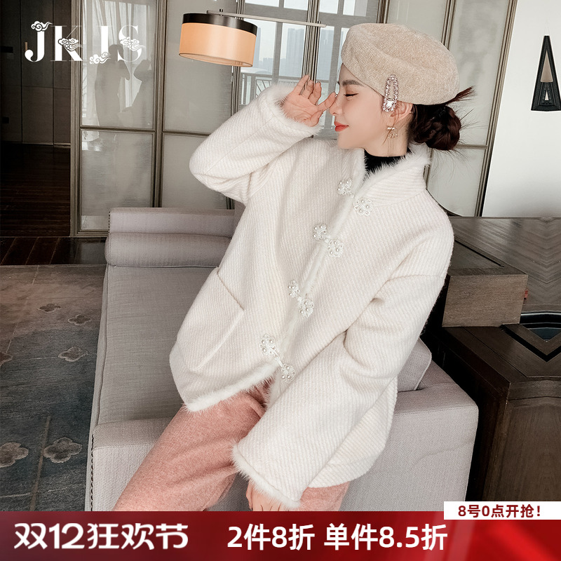 jkjs冬季新品新中式毛呢上衣