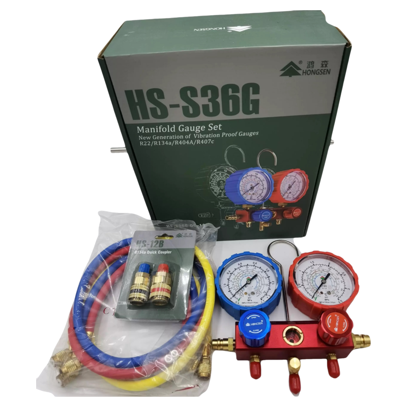 鸿森HS-S36G汽车空调加氟表套装 R134冷媒表雪种表加氟加液双表阀