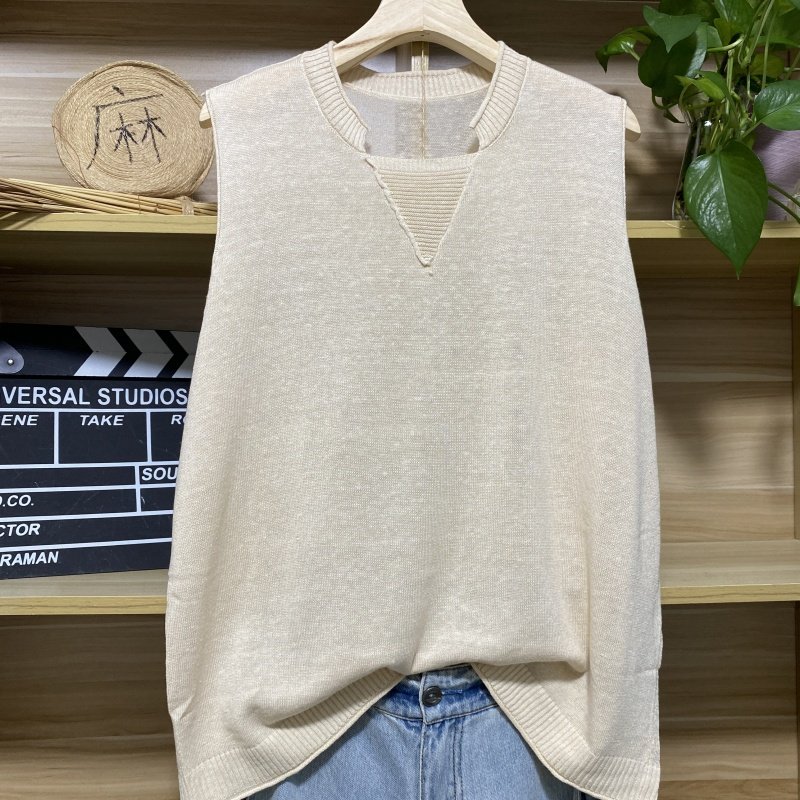 新款夏季亚麻背心无袖打底针织衫内搭薄款上衣宽松百搭纯色吊带女