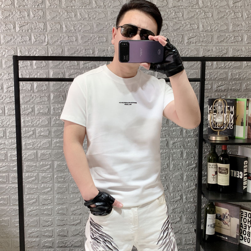 欧洲站新款短袖男T恤修身圆领