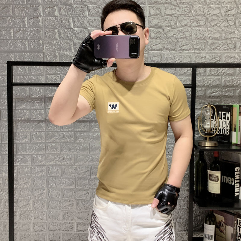 新款短袖男T恤修身圆领刺绣半袖