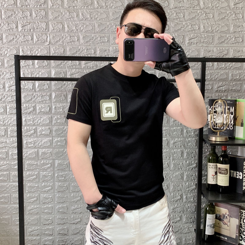 欧洲站新款短袖男T恤修身圆领