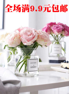 北欧新款欧式台面贴纸干花瓶迷你透明矮款宽口可爱桌面绿萝创意瓶