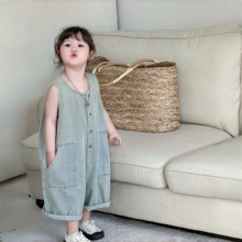 儿童裤子韩国女童复古牛仔连体裤2025夏季新品宝宝洋气无袖背带裤