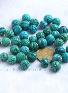DIY散珠 湖北绿松8 9 10MM天然原色绿松石龙珠西瓜珠莲花珠 0010