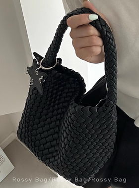 ROSSY BAG 枪枪同款百搭编织通勤水桶包包女手提单肩大容量腋下包