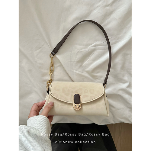 ROSSY BAG 米棕豹纹圆筒包 小众百搭休闲单肩包包女链条通勤简约