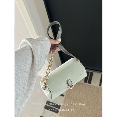 ROSSY BAG 薄荷绿圆筒包 韩系百搭休闲小众单肩包包女链条