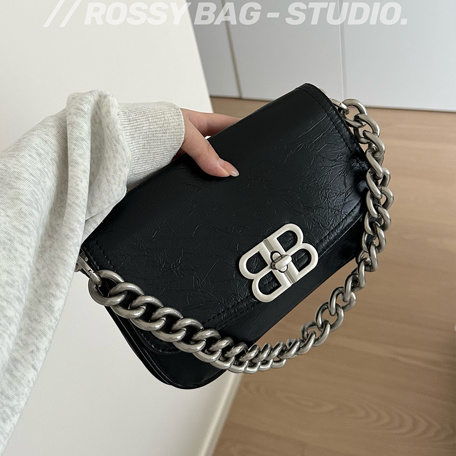 ROSSY BAG 巴黎街头 酷黑链条包单肩斜挎包包女百搭休闲小众高级