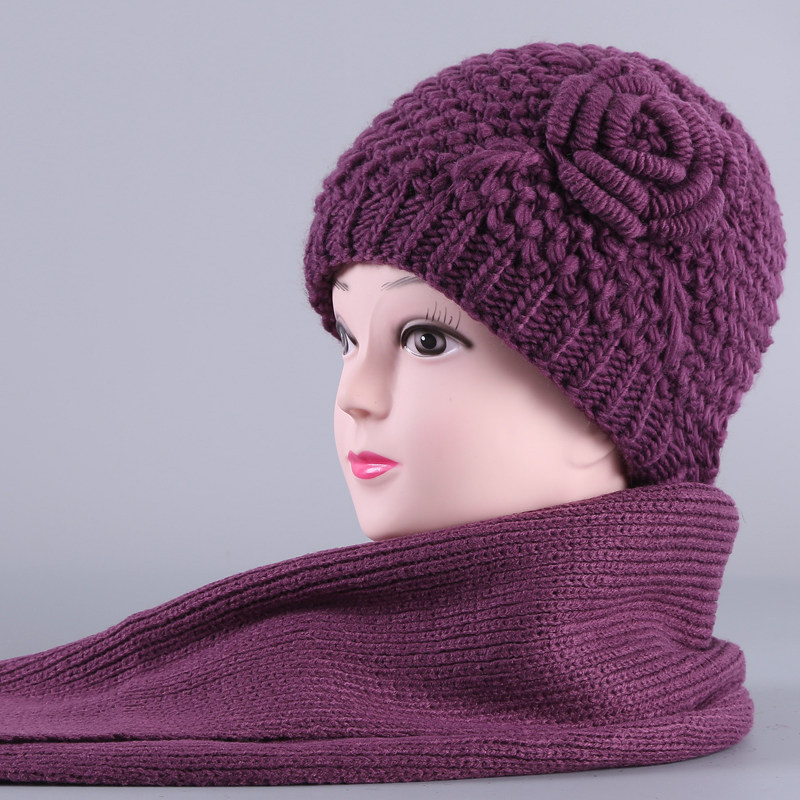 中老年人针织毛线围巾两件套老年帽子女冬奶奶婆婆妈妈加绒保暖帽