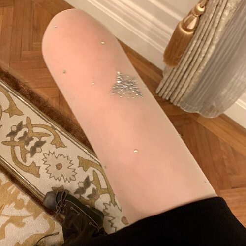 cnorahk小众 手工重工烫钻蝴蝶重工任意剪防勾丝黑色奶白丝袜