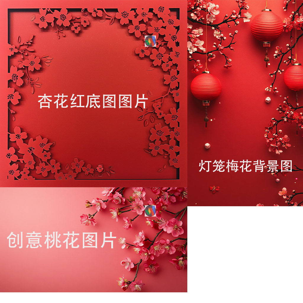 红色喜庆图灯笼梅花背景图创意桃花图片樱花梅花花瓣背景设计素材