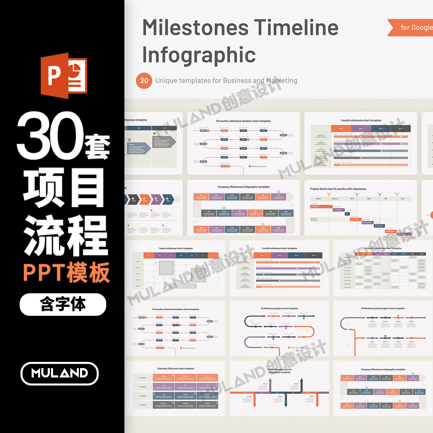 hj34流程图项目管理时间轴工作汇报数据分析形图表可视化ppt模板