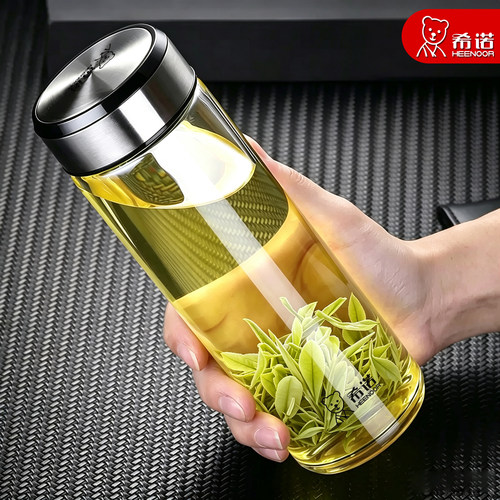 单层加厚便携带盖透明玻璃杯