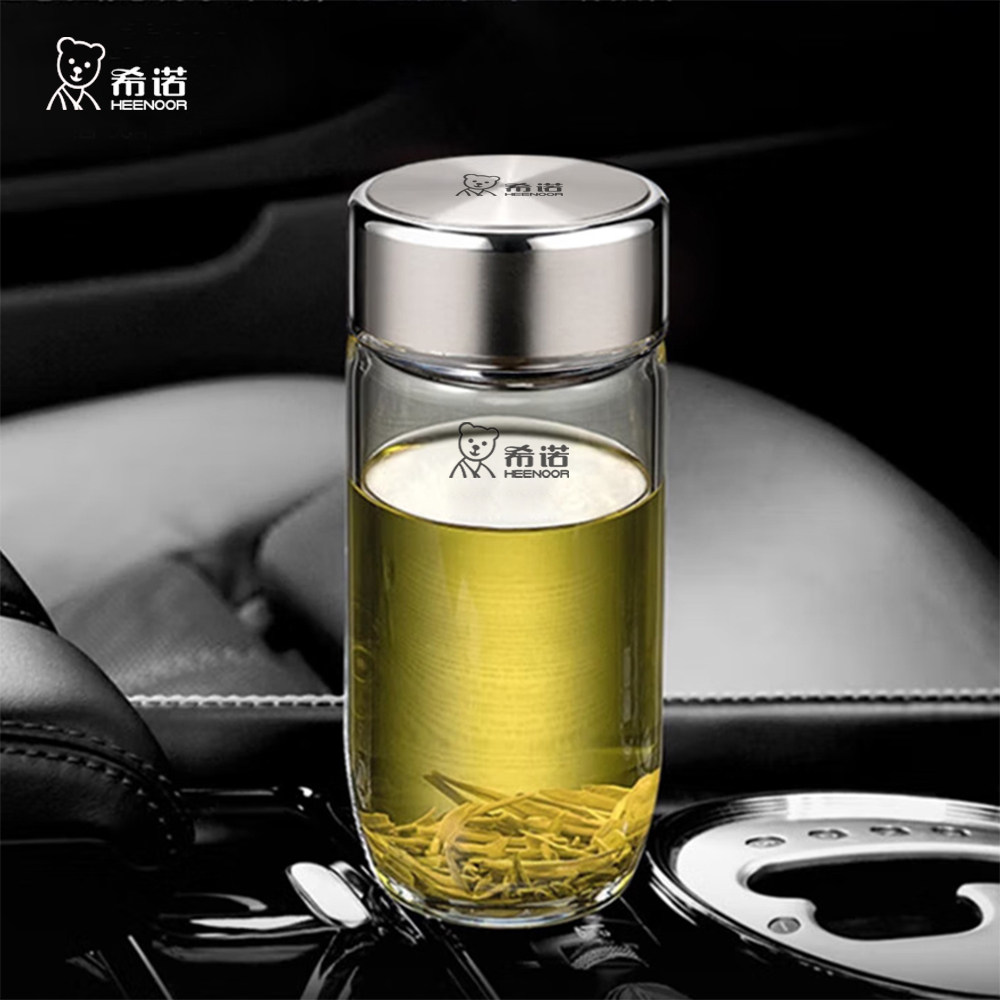 希诺单层玻璃杯大容量加厚带滤网带盖透明泡茶水杯耐热鹅蛋型杯子