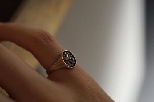 noguchi灰钻石镶嵌复古印章尾戒