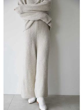 包税包邮日本代购humoresque冬季保暖上质蚕丝羊绒针织高腰阔腿裤