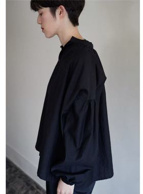 包税包邮日本humoresque上质蚕丝羊毛长袖宽松衬衫gather blouse