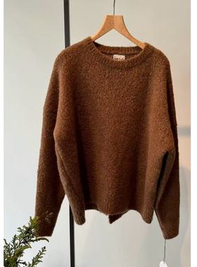 包税包邮日本humoresque亲肤保暖软糯上质蚕丝羊绒圆领宽松毛衣女