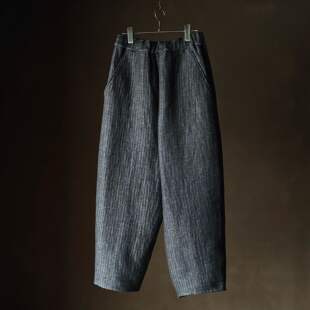 包税包邮日本etreneant职人手纺羊毛厚鱼骨纹肌理感宽松高腰长裤