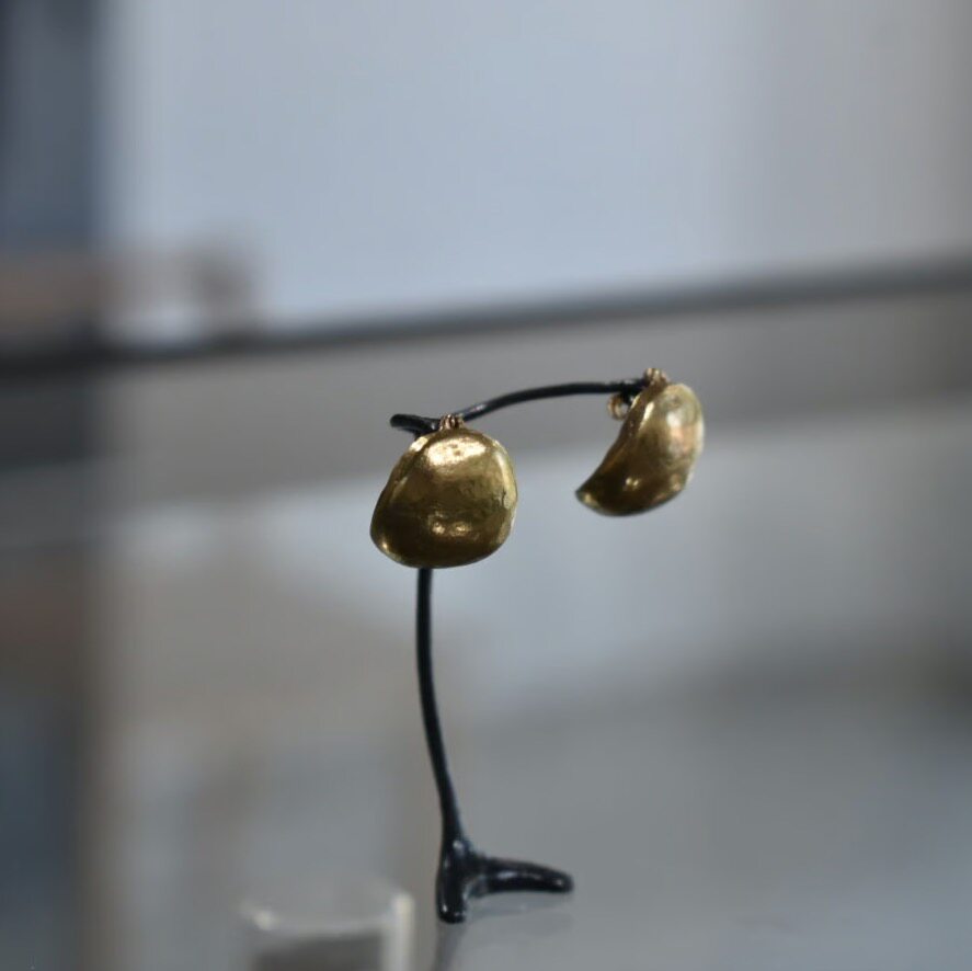 noguchi法式手工肌理感素金耳环